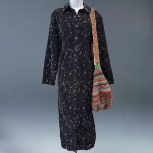 vintage floral corduroy midi dress talbots size 12 medium